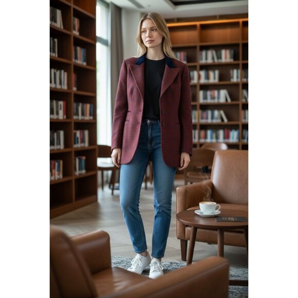 Kiton Jackets & Blazers - Kiton Womens Burgundy Plaid Blazer SizeEU 44 100% Cashmere New Without Tags.